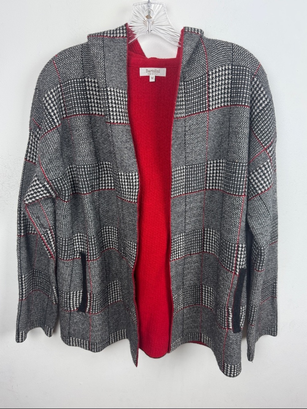 Bartolini Plaid Hooded Cardigan with Red Lining